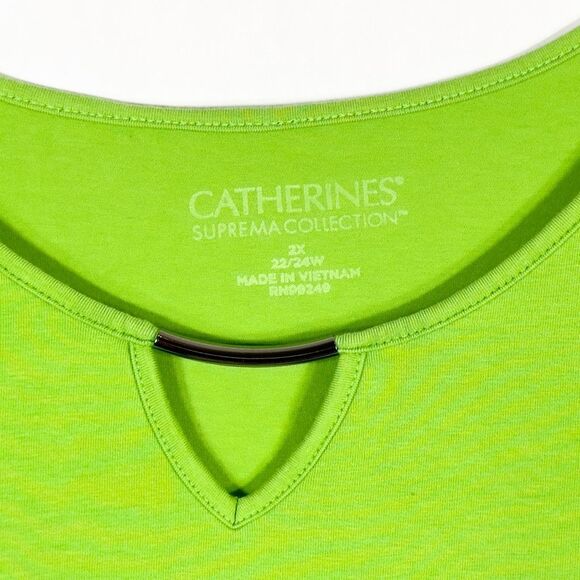 Catherines Plus Size 2X 22W 24W Top Green Suprema Collection Keyhole Neck 1494 - Picture 8 of 9
